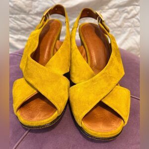 Chie Mihara Yellow Suede Wedge Shoe GUC  EU size 35 size 4.5 to 5 in US.